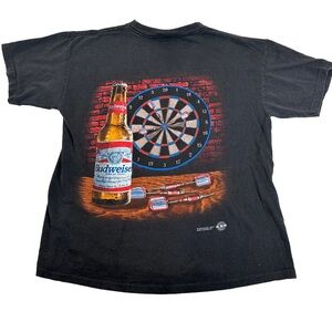Budweiser Black Tee vintage 90s 1998 dart dartboard Dartboard graphic faded‎